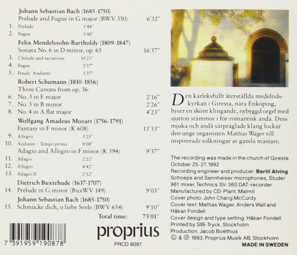 Mattias Wager : Giresta - The New, Old-type Organ Played By Mattias Wager (CD, Album)