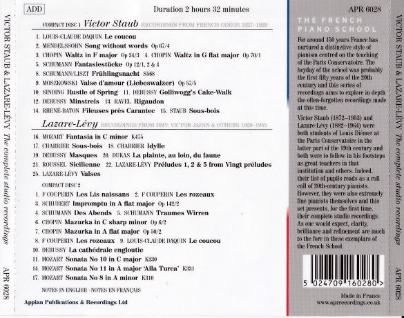 Lazare Lévy, Victor Staub : The Complete Studio Recordings (2xCD, Comp, RM)