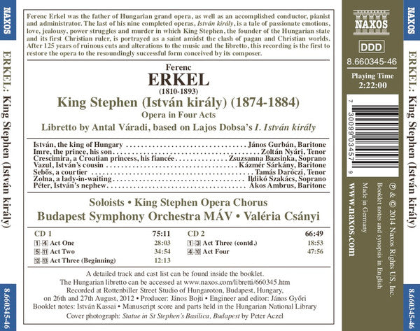 Ferenc Erkel, István Király Opera Chorus, MÁV Szimfónikus Zenekar, Csányi Valéria : King Stephen (István Király) (2xCD, Album)