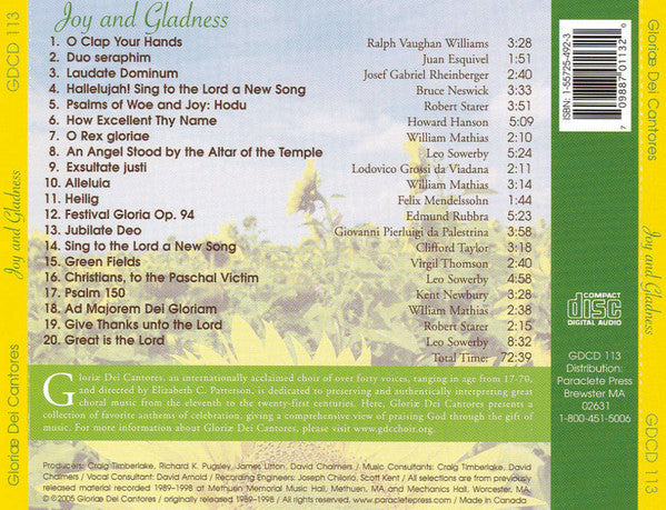 Gloriae Dei Cantores, Elizabeth C. Patterson : Joy and Gladness (CD, Comp)