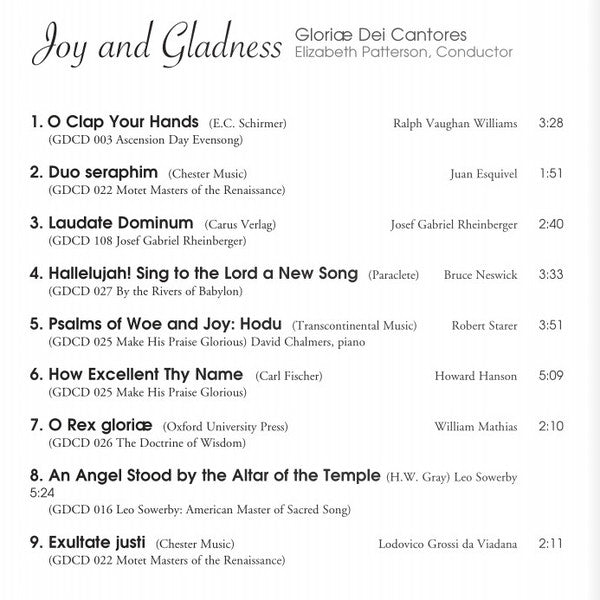 Gloriae Dei Cantores, Elizabeth C. Patterson : Joy and Gladness (CD, Comp)