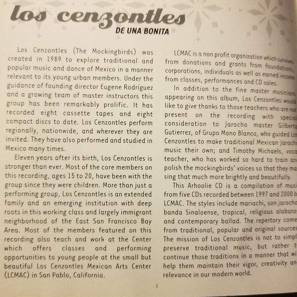 Los Cenzontles : De Una Bonita (CD, Comp)