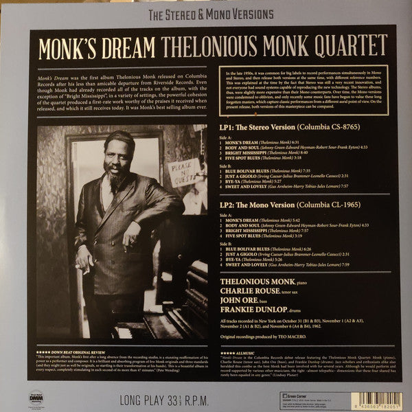 The Thelonious Monk Quartet : Monk's Dream (LP, Album + LP, Album, Mono + Ltd, RE, RM, 180)