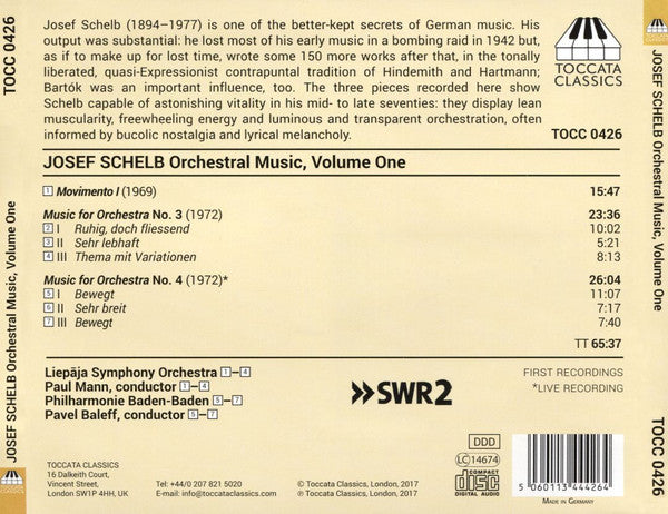 Josef Schelb, Liepaja Symphony Orchestra, Paul Mann (5), Baden-Badener Philharmonie, Pavel Baleff : Orchestral Music, Volume One (CD, Album)