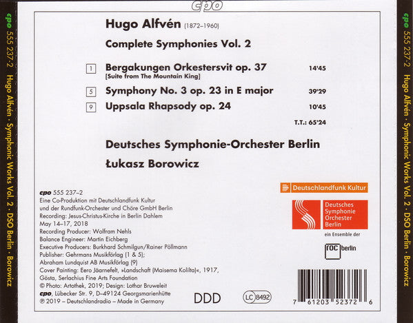 Hugo Alfvén, Deutsches Symphonie-Orchester Berlin, Łukasz Borowicz : Symphony No. 3 ∙ Uppsala Rhapsody ∙ The Mountain King Suite (CD)