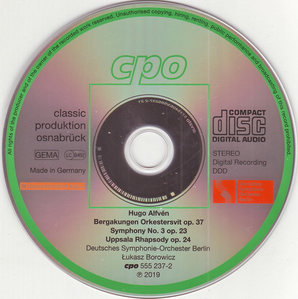Hugo Alfvén, Deutsches Symphonie-Orchester Berlin, Łukasz Borowicz : Symphony No. 3 ∙ Uppsala Rhapsody ∙ The Mountain King Suite (CD)