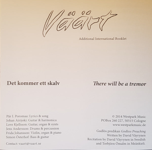 Väärt : Det Kommer Ett Skalv (CD, Album, Dig)