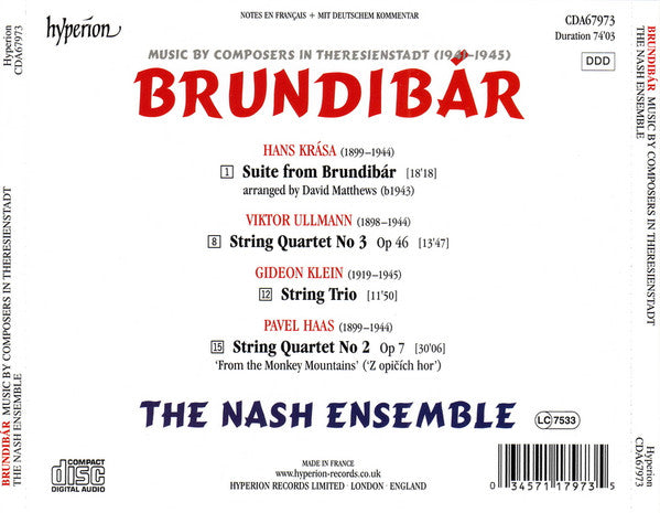 The Nash Ensemble : Brundibár – Music By Composers In Theresienstadt (1941–1945) (CD, Album)
