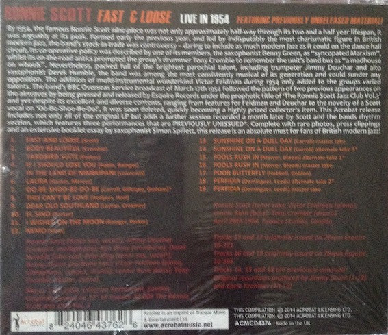 Ronnie Scott : Fast & Loose - Live In 1954 (CD, Comp)
