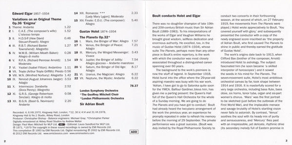 Gustav Holst / Sir Edward Elgar / Sir Adrian Boult, London Philharmonic Orchestra, London Symphony Orchestra : The Planets / 'Enigma' Variations  (CD, Comp)