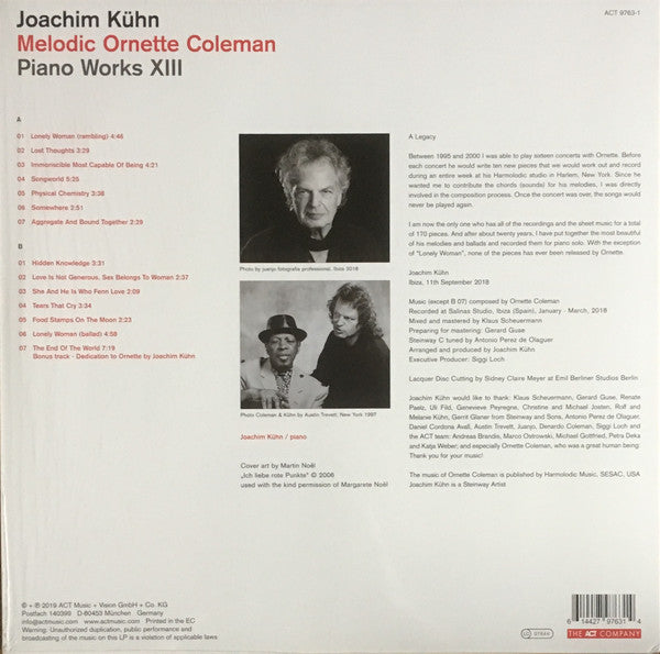 Joachim Kühn : Melodic Ornette Coleman - Piano Works XIII (LP, Album, 180)