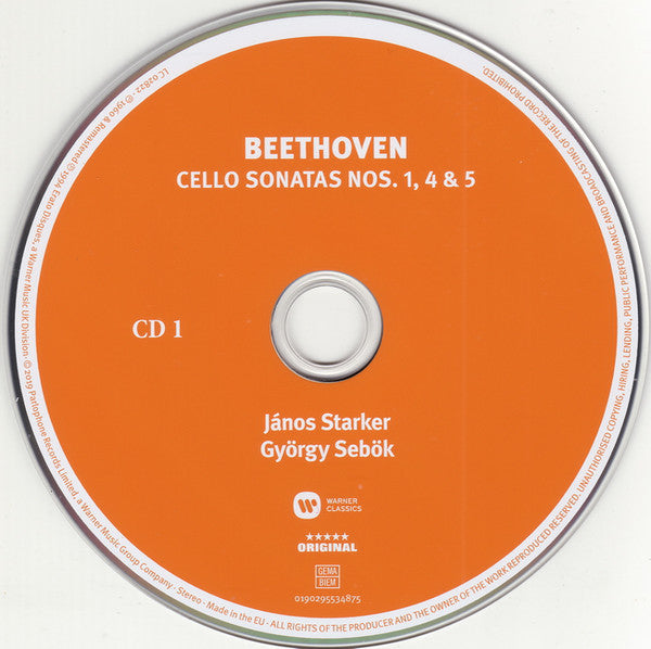 Ludwig van Beethoven, Janos Starker, György Sebök : Sonatas For Cello & Piano (Op. 5 Nos. 1 & 2 · Op.69 · Op. 102 Nos. 1 & 2) (2xCD, Album, RE, RM)