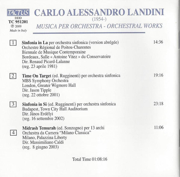 Carlo Alessandro Landini : Musica Per Orchestra - Orchestral Works (CD, RE)