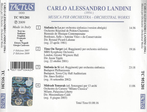 Carlo Alessandro Landini : Musica Per Orchestra - Orchestral Works (CD, RE)