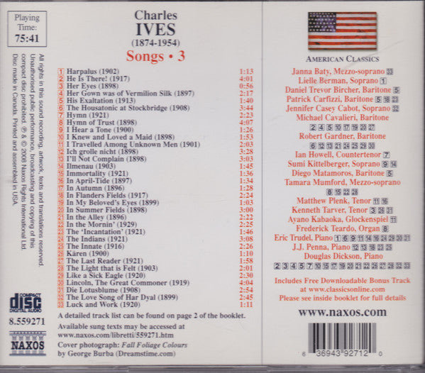 Charles Ives, Various : Songs * 3 (CD, Album)