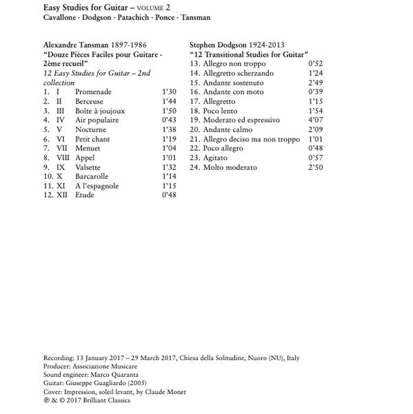 Franco Cavallone, Stephen Dodgson, Iván Patachich, Manuel María Ponce Cuéllar, Alexandre Tansman, Cristiano Porqueddu : Easy Studies For Guitar, Volume 2 (CD, Album)