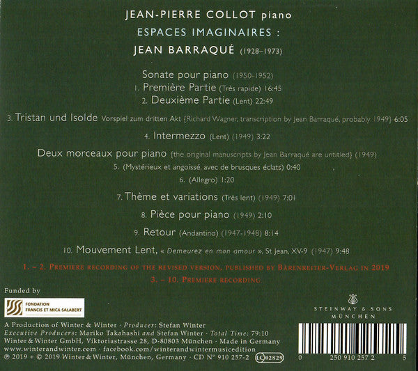 Jean Barraqué - Jean-Pierre Collot : Espaces Imaginaires (CD, Album)