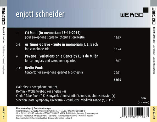 Enjott Schneider : Clair-Obscur - Colors Of Saxophones (CD, Album)