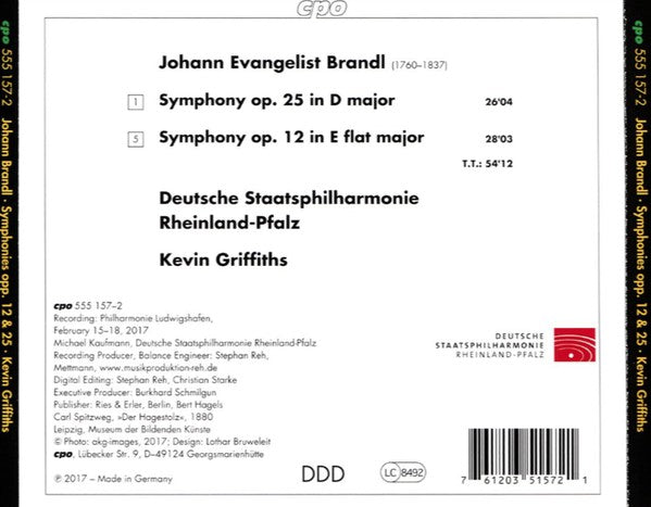 Johann Evangelist Brandl, Staatsphilharmonie Rheinland-Pfalz, Kevin Griffiths (3) : Symphonies Op. 12 & Op. 25 (CD, Album)