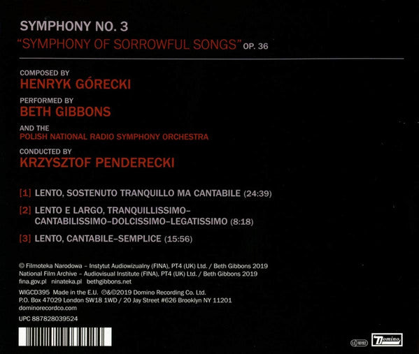 Henryk Górecki - Beth Gibbons, Narodowa Orkiestra Symfoniczna Polskiego Radia, Krzysztof Penderecki : Symphony No. 3 (Symphony Of Sorrowful Songs) Op. 36 (CD, Album)