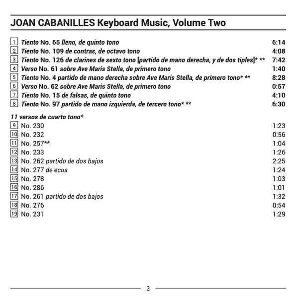 Juan Cabanilles, Timothy Roberts : Keyboard Music, Volume Two: 24 Works For Organ And For Harpsichord (CD, Album)