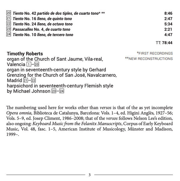 Juan Cabanilles, Timothy Roberts : Keyboard Music, Volume Two: 24 Works For Organ And For Harpsichord (CD, Album)