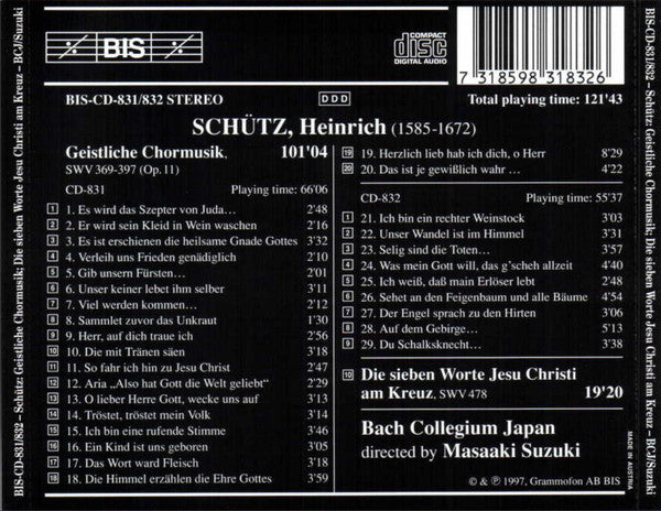 Heinrich Schütz, Bach Collegium Japan, Masaaki Suzuki : Geistliche Chormusik, Die Sieben Worte Jesu Christi Am Kreuz (2xCD, Album)