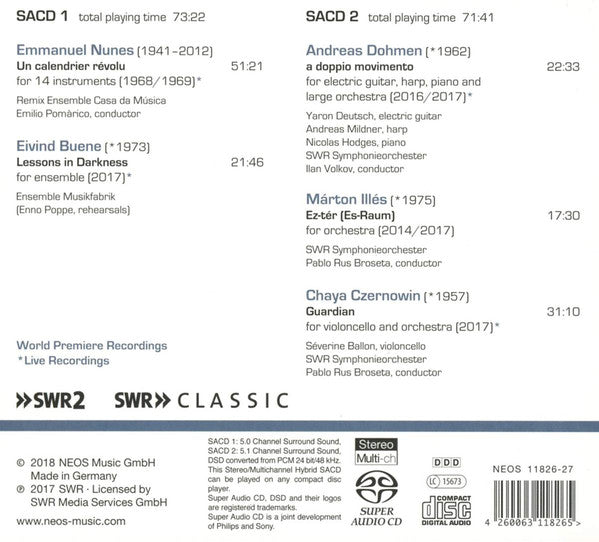 Nunes*, Buene*, Dohmen*, Illés*, Czernowin* : Donaueschingen Musiktage 2017 (2xSACD, Hybrid, Multichannel)