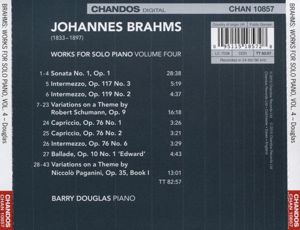 Johannes Brahms, Barry Douglas : Works For Solo Piano, Volume Four (CD, Album)