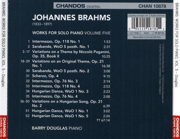 Johannes Brahms, Barry Douglas : Works For Solo Piano, Volume Five (CD, Album)