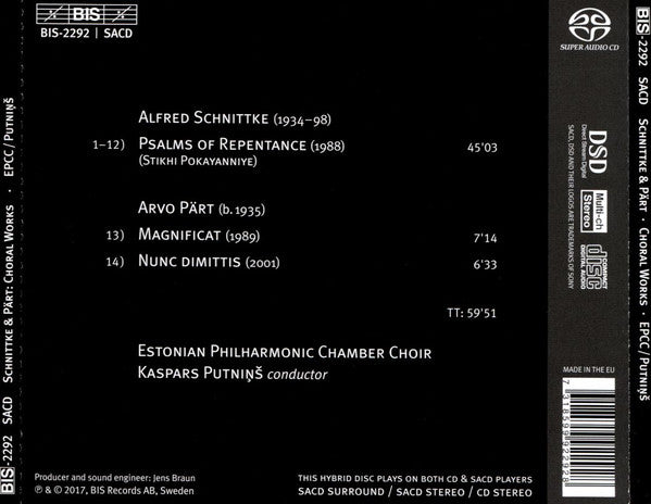 Alfred Schnittke, Arvo Pärt, Estonian Philharmonic Chamber Choir, Kaspars Putniņš : Psalms Of Repentance; Magnificat & Nunc Dimittis (SACD, Hybrid, Multichannel, Album)