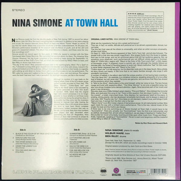 Nina Simone : Nina Simone At Town Hall (LP, Album, Ltd, RE, Pur)