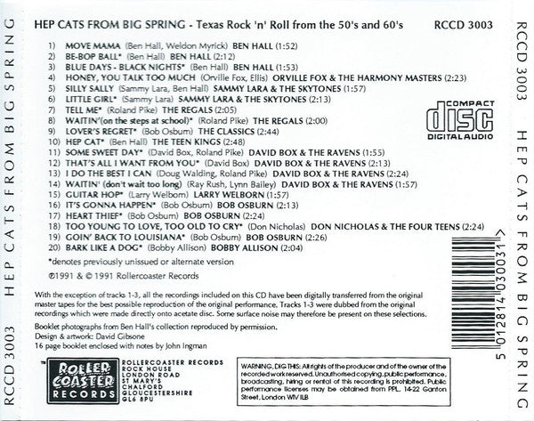 Various : Hep Cats From Big Spring - Texas Rock 'n' Roll From The 50's And 60's (CD, Comp)
