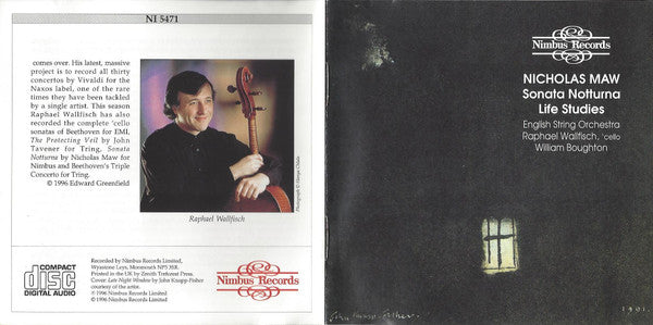 Nicholas Maw – English String Orchestra / Raphael Wallfisch , 'cello/ William Boughton : Sonata Notturna • Life Studies (CDr, RE)