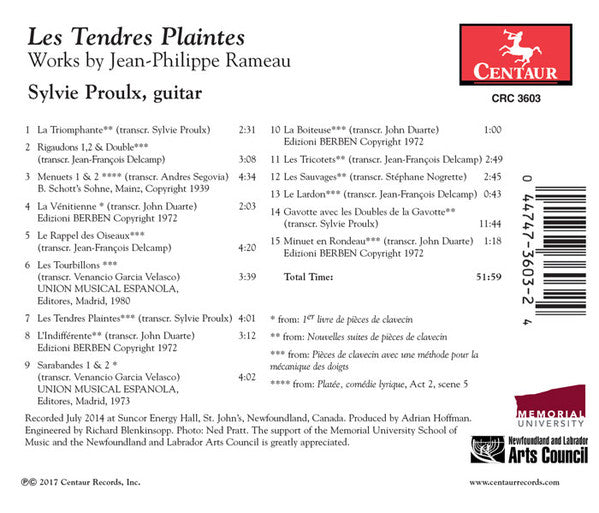 Sylvie Proulx : Les Tendres Plaintes: Works By Jean-Philippe Rameau (CD, Album)