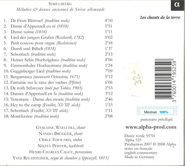 Alpbarock, Yves Rechsteiner : Simelibärg (Mélodies & Danses Anciennes De Suisse Allemande) (CD, Album)