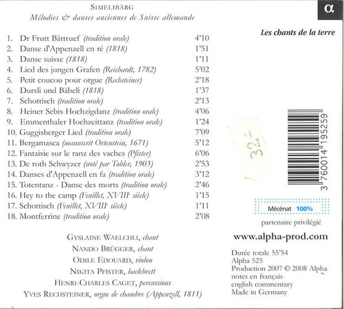 Alpbarock, Yves Rechsteiner : Simelibärg (Mélodies & Danses Anciennes De Suisse Allemande) (CD, Album)