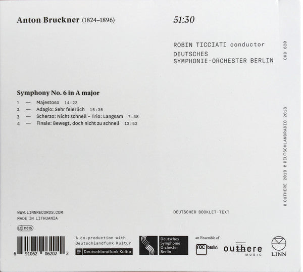 Anton Bruckner, Robin Ticciati, Deutsches Symphonie-Orchester Berlin : Symphony No. 6 (CD, Album)