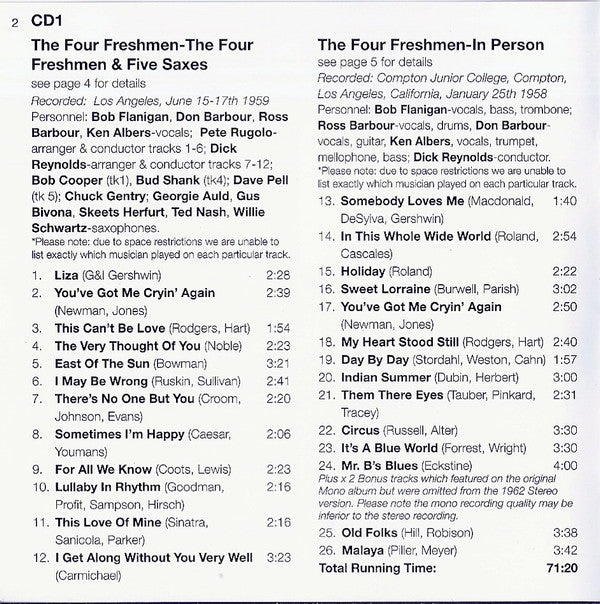 The Four Freshmen : Four Classic Albums (2xCD, Comp, RE, RM)