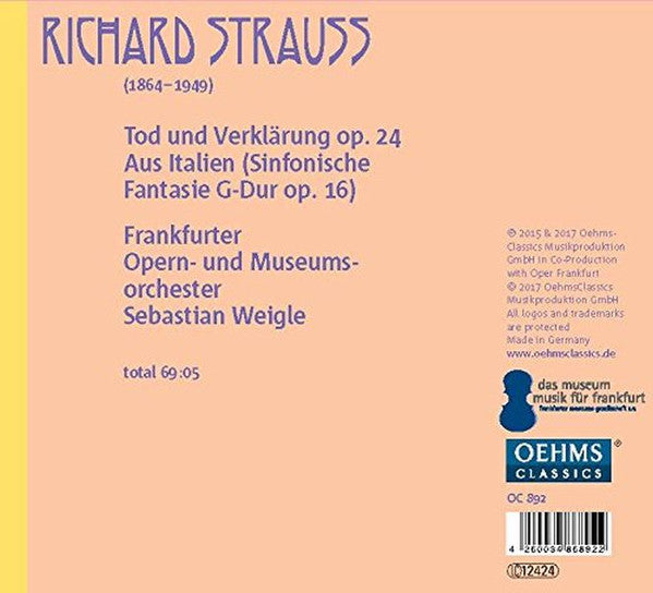 Richard Strauss, Frankfurter Opern- Und Museumsorchester, Sebastian Weigle : Tod Und Verklärung; Aus Italien   (CD, Album)