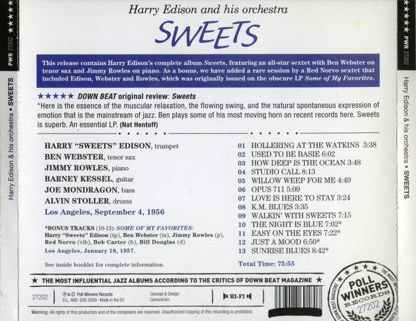 Harry Edison And His Orchestra : Sweets (CD, Album, RE, RM, 24b)
