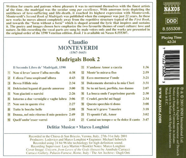 Claudio Monteverdi, Delitiæ Musicae, Marco Longhini (2) : Madrigals Book 2 (CD, Album)