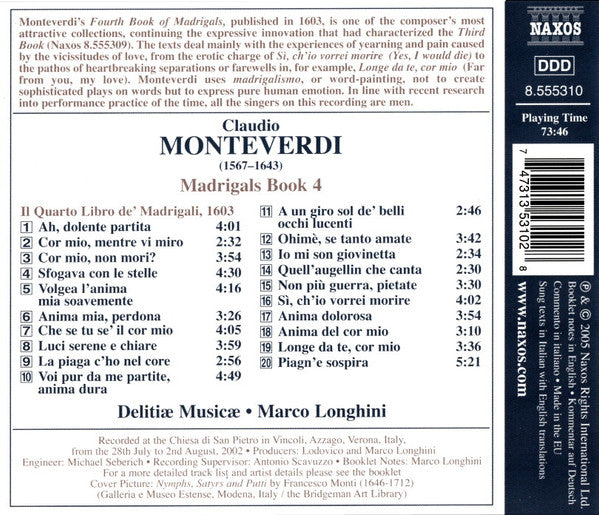 Claudio Monteverdi - Delitiæ Musicae, Marco Longhini (2) : Madrigals Book 4 (CD, Album)