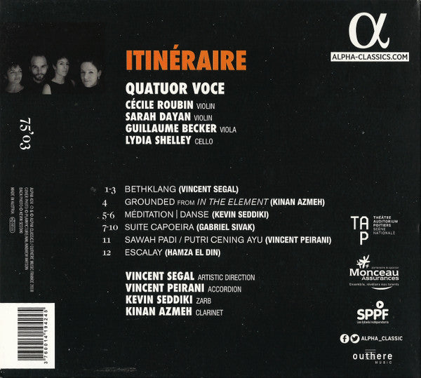 Quatuor Voce - Vincent Segal, Gabriel Sivak, Kevin Seddiki, Vincent Peirani, Kinan Azmeh, Hamza El Din : Itinéraire (CD, Album)