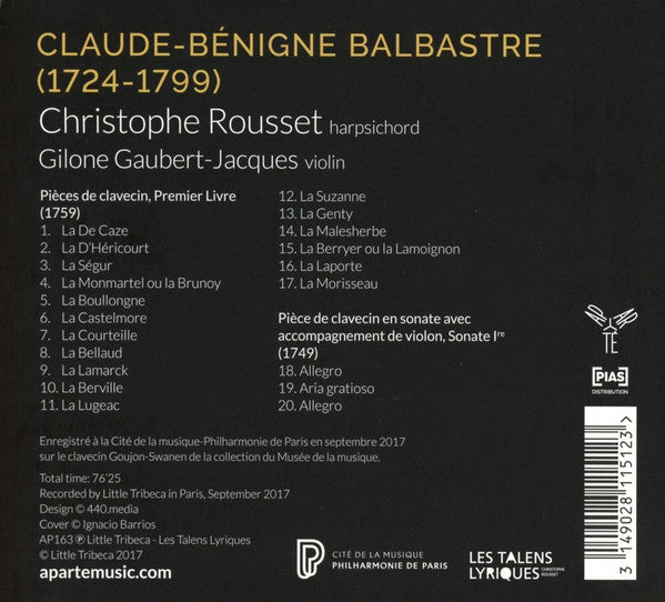 Christophe Rousset, Claude Balbastre : Pièces de Clavecin, Livre I (CD, Album)