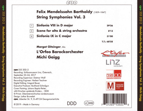 Felix Mendelssohn-Bartholdy, Margot Oitzinger, L'Orfeo Barockorchester, Michi Gaigg : String Symphonies Vol. 3 (CD)