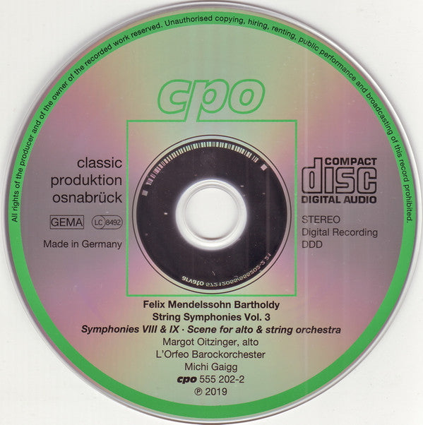 Felix Mendelssohn-Bartholdy, Margot Oitzinger, L'Orfeo Barockorchester, Michi Gaigg : String Symphonies Vol. 3 (CD)