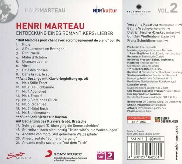 Henri Marteau, Vesselina Kasarova, Galina Vracheva, Dietrich Fischer-Dieskau : Lieder (CD, Comp)