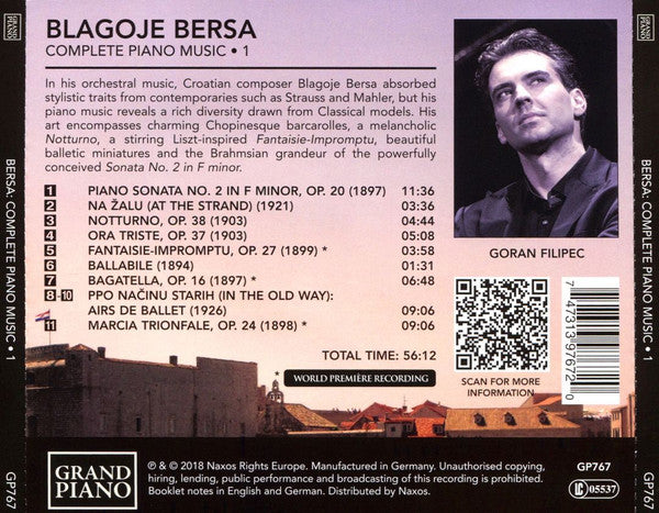Blagoje Bersa, Goran Filipec : Complete Piano Music • 1 (CD, Album)