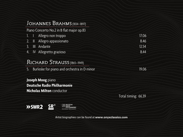 Joseph Moog, Johannes Brahms, Richard Strauss, Nicholas Milton, Deutsche Radio Philharmonie Saarbrücken Kaiserslautern : Piano Concerto No. 2; Burleske (CD, Album)